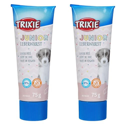 TRIXIE JUNIOR Leberwurst für Hundewelpen | Doppelpack | 2 x 75 g | Schmackhafter Snack für Junge Hunde | Mit reduziertem Salz- und Gewürzgehalt | Mit Grünlippmuschel von TRIXIE