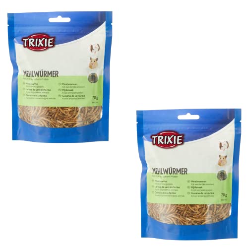 Trixie Mehlwürmer | Doppelpack | 2 x 70 g | Ergänzungsfuttermittel für Kleinnager | Auch für insektenfressende Vögel und Reptilien geeignet | Schonend getrocknet und proteinreich von TRIXIE