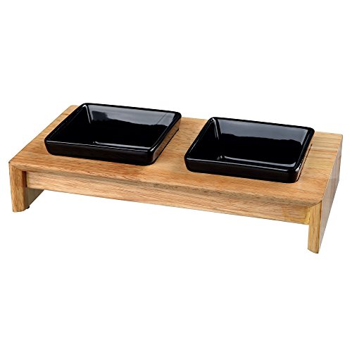 Trixie Napf-Set, Keramik/Holz - für Hunde 2x0,2 l/10 cm, 28x5x15 cm, schwarz von TRIXIE