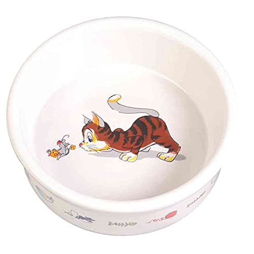 Trixie | Napf mit Motiv, Katze, Keramik, weiß | Ø 11 cm, 200 ml von TRIXIE