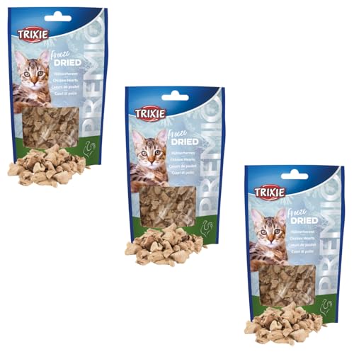 Trixie Premio Freeze Dried Hühnerherzen | 3er Pack | 3 x 25 g | Monoprotein-Snack für Katzen | 100% Hühnerherzen | Gefriergetrocknet, geschmacksintensiv und proteinreich von TRIXIE