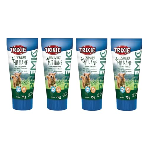 Trixie Premio Leberwurst mit Hanf für Hunde | 4er Pack | 4 x 75 g | Schmackhafter Snack für Hunde | Mit reduziertem Salz- und Gewürzgehalt | Glutenfrei und ohne Zucker & Getreide von TRIXIE