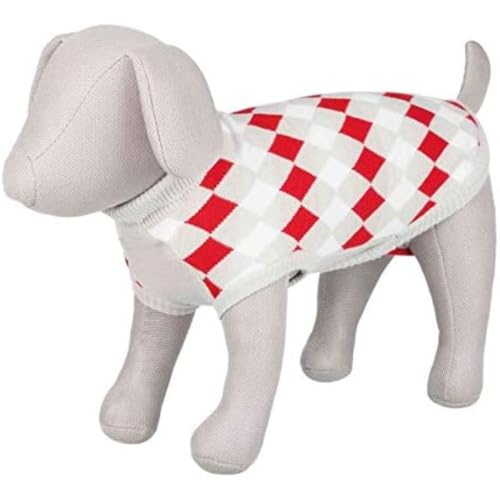 Trixie Pullover Hundebekleidung Haustiere - Pullover Weste Pullover Mantel Große Hund Kleine Mittlere Hunde Zubehör Pollin/Weiß Grau Rot Größe M 45 cm von TRIXIE