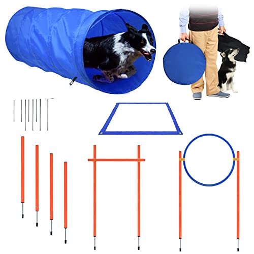TRMLBE Agility Set Hunde Agility-Ausrüstung Verstellbare Höhe mit Sprungringe, Tunnel, Slalom-stangen und Hürdenstange für Große Kleine Hunde Training von TRMLBE