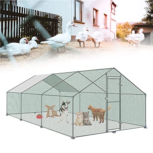 TRMLBE Hühnerstall Winterfest Kleintierstall 3x6x2m Hühnerhaus Verzinkter Stahl Geflügelstall Freilaufgehege mit PE Sonnenschutzdach und Schloss für Geflügel, Kaninchen, Kleintiere von TRMLBE