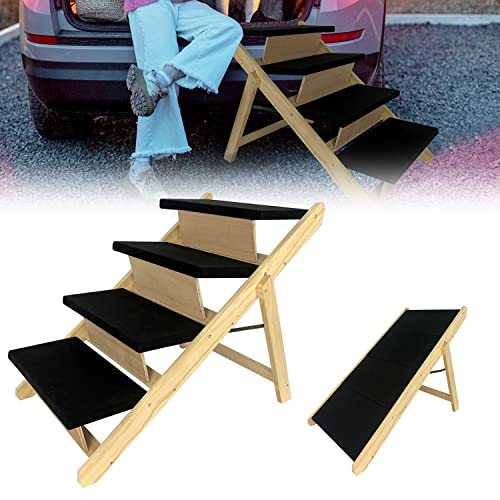 TRMLBE Hunderampe 2-in-1 Klappbar Hundetreppe mit 4 Stufen Haustiertreppe 100x46x63cm Tiertreppe Hundeleiter mit Anti-rutsch Einsatz Auffahrrampe für Bett Sofa Balkon - Typ B von TRMLBE