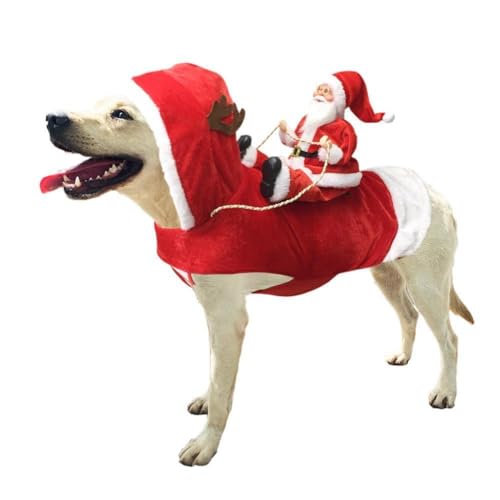 Hunde-Weihnachts-Reit-Outfit, Kapuzenpullover, Mantel, Kleidung, Weihnachtsmann, Hundekostüm, warmes Reiten, Haustier, Weihnachtsmann, Cosplay-Kleidung von TROGN