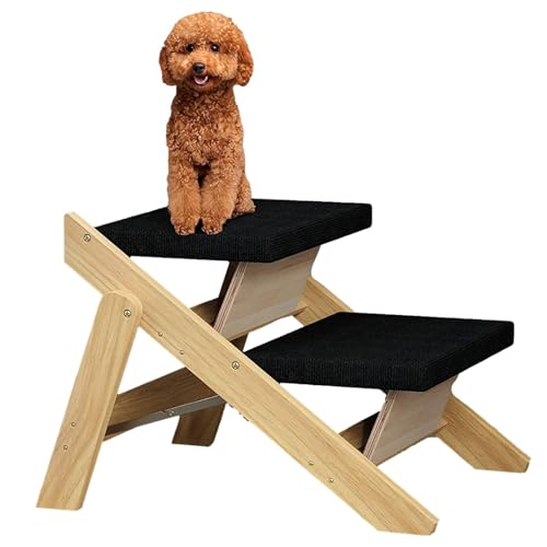 Faltbare Haustiertreppe,rutschfeste 2-in-1-Stufen für Hunde zum Bett aus Holz | Robuste Hundebetttreppe, stabile Hundetreppe für Couch, Autos, haustiersicher Troonz von TROONZ