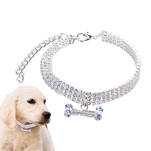 Hundehalsband mit | Verstellbare 3-reihige Strass-Halskette für kleine Hunde und Katzen - Glitzer-Hundehalsband, Party-Hochzeits-Accessoires Troonz von TROONZ