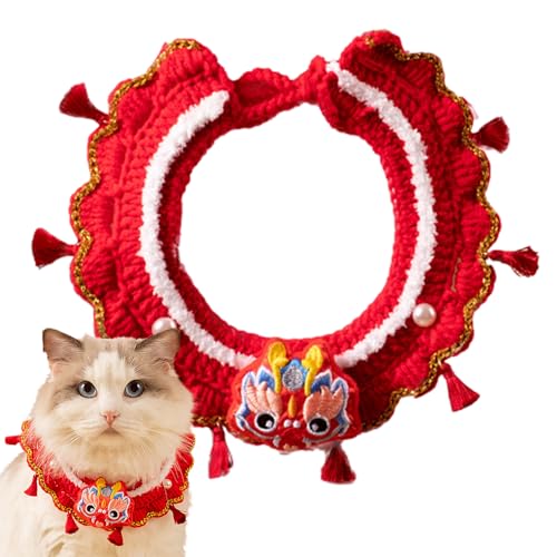 TROONZ Drachenjahr-Hundeschal, Hunde-Neujahrsschal - Rote verstellbare Drachen-Jahres-Hundeschals Lucky - Lunar New Year Supplies Frühlingsfest handgestrickt für Hunde Haustiere Katzen Kaninchen von TROONZ