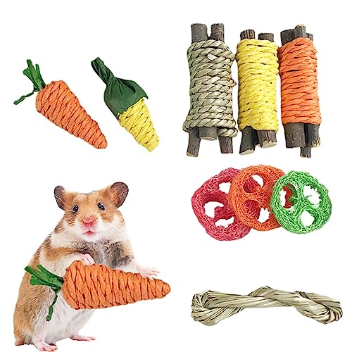 TROONZ Kaninchen-Seil-Spielzeug - Kleine Haustiere Zähneknirschen 9 Stück | Übungszubehör für Kleintiere mit Seil, Meerschweinchenspielzeug, kleine Haustiere zum Zähneknirschen von TROONZ