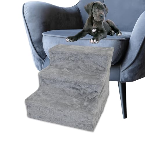 TRUTZHOLM Haustiertreppe 3 Stufen 46x36x35 cm 75 kg Tragkraft waschbarer Plüschbezug niedrige Stufenhöhe 11,5 cm in grau robuste Hundetreppe Katzentreppe Hunderampe gelenkschonend von TRUTZHOLM