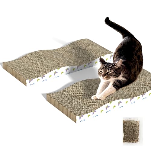 TRYKERPET Katzenkratzmatte, 2 Stück gewelltes Katzenkratzbrett mit Katzenminze, Karton Katzenkratzer mit Premium-Kratztexturen-Design, doppelseitige Katzenkratzer für Indoor-Katzen von TRYKERPET