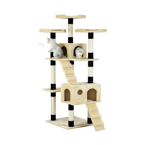 Kratzbaum for Katzen, Klettergerüst for Katzen, Komfort-Kratzbrett-Turm, Stabile Basis for Hauskatzen, Einfache Montage(Beige Black) von TRgqify-KM