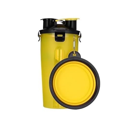 TRgqify-KM 2 IN 1 Hunde-Reise-Wasserflasche, zusammenklappbarer Tiernahrungsbehälter mit zusammenklappbarem Outdoor-Doppelt-Näpfen for den Außenbereich (Color : Yellow Set) von TRgqify-KM