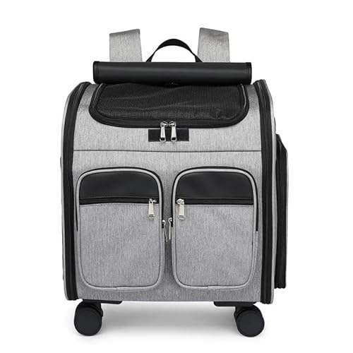 TRgqify-KM 2-in-1 großer Haustier-Rucksack, Haustier-Tasche mit Rädern, tragbarer, zusammenklappbarer Trolley, Haustier-Tasche, Reisetasche for Katzen und Hunde (Color : Gray) von TRgqify-KM