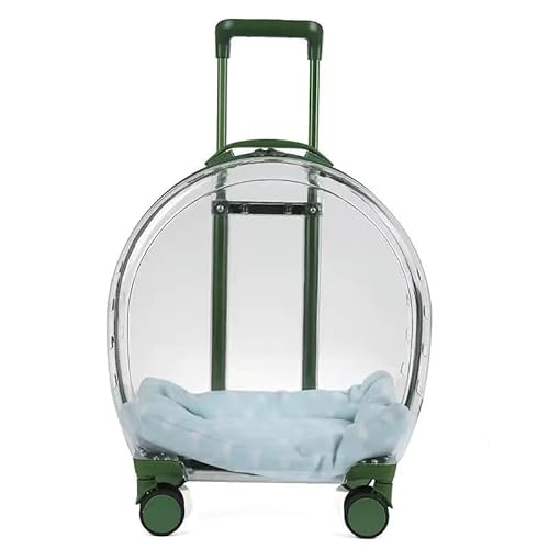 TRgqify-KM Haustier-Kinderwagen, Katze, Hund, transparentes Fenster, Reisetrolley, Outdoor, tragbar, Acryl, Outdoor-Reisekoffer (Color : Green+White) von TRgqify-KM