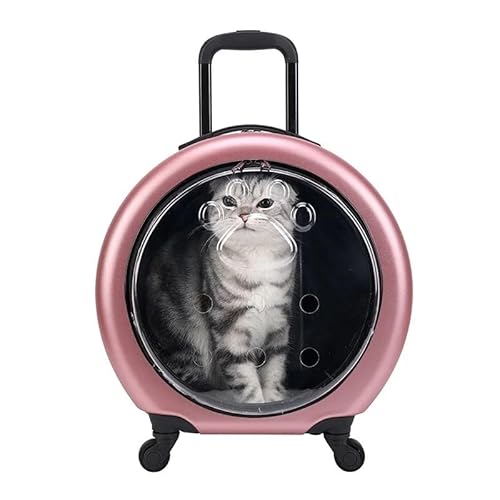 TRgqify-KM Hunde- und Katzenwagen mit Rädern, tragbares transparentes Gepäck, atmungsaktiver Haustier-Katzenrucksack, Haustierwagen (Color : Pink) von TRgqify-KM