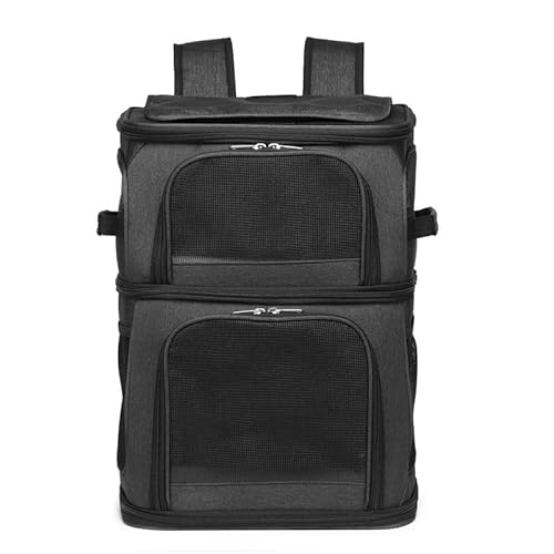 TRgqify-KM Kinderwagen for Katzen und Hunde mit Rädern, Zwei Einzeltaschen for Haustiere, Doppelrucksack, tragbarer Kinderwagen mit großer Kapazität (Color : Backpack-Black) von TRgqify-KM