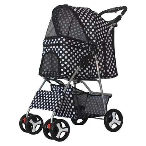 TRgqify-KM Tragbarer zusammenklappbarer Haustier-Kinderwagen for Katzen und Hunde mit vier Rädern, Haustier-Ausflugskinderwagen mit Dachfenster (Color : Black Spot) von TRgqify-KM