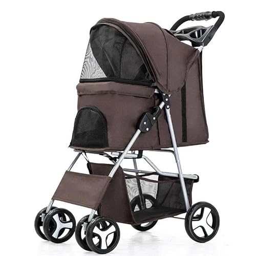 TRgqify-KM Tragbarer zusammenklappbarer Haustier-Kinderwagen for Katzen und Hunde mit vier Rädern, Haustier-Ausflugskinderwagen mit Dachfenster (Color : Coffee) von TRgqify-KM