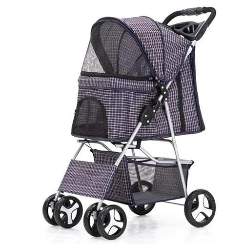 TRgqify-KM Tragbarer zusammenklappbarer Haustier-Kinderwagen for Katzen und Hunde mit vier Rädern, Haustier-Ausflugskinderwagen mit Dachfenster (Color : Lattice) von TRgqify-KM