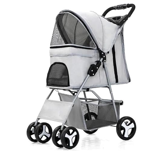 TRgqify-KM Tragbarer zusammenklappbarer Haustier-Kinderwagen for Katzen und Hunde mit vier Rädern, Haustier-Ausflugskinderwagen mit Dachfenster (Color : Light Grey) von TRgqify-KM