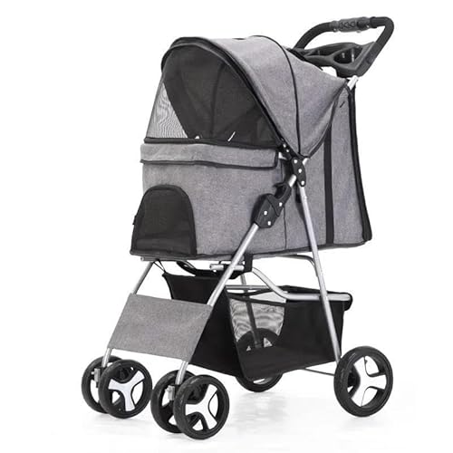 TRgqify-KM Tragbarer zusammenklappbarer Haustier-Kinderwagen for Katzen und Hunde mit vier Rädern, Haustier-Ausflugskinderwagen mit Dachfenster (Color : Linen ash) von TRgqify-KM