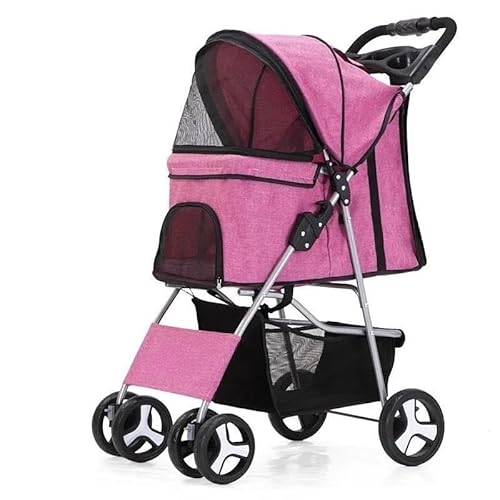 TRgqify-KM Tragbarer zusammenklappbarer Haustier-Kinderwagen for Katzen und Hunde mit vier Rädern, Haustier-Ausflugskinderwagen mit Dachfenster (Color : P) von TRgqify-KM