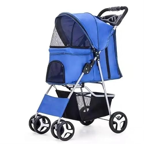 TRgqify-KM Tragbarer zusammenklappbarer Haustier-Kinderwagen for Katzen und Hunde mit vier Rädern, Haustier-Ausflugskinderwagen mit Dachfenster (Color : Royal blue) von TRgqify-KM