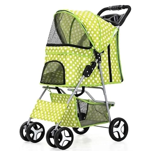 TRgqify-KM Tragbarer zusammenklappbarer Haustier-Kinderwagen for Katzen und Hunde mit vier Rädern, Haustier-Ausflugskinderwagen mit Dachfenster (Color : Green dot) von TRgqify-KM