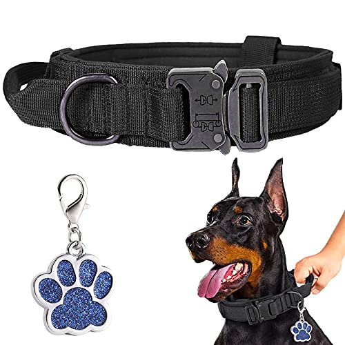 Taktisches Hundehalsband, Nylon, Hundehalsband für große Hunde, verstellbares Hundehalsband mit Griff, perfekt für Deutschen Schäferhund, Größe M, Schwarz von Trhillsbrad