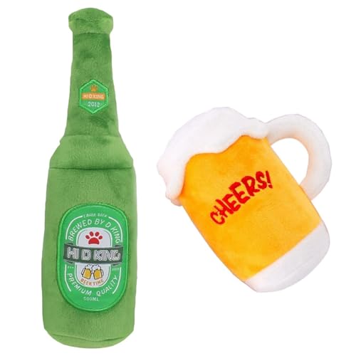 TS TAC-SKY Niedliches Quietsch-Spielzeug Für Hunde Im 2er-Pack | Plüsch Bierflasche Und Bierkrug Für Welpen – Kauspielzeug Für Kleine Und Mittelgroße Hunde von TS TAC-SKY