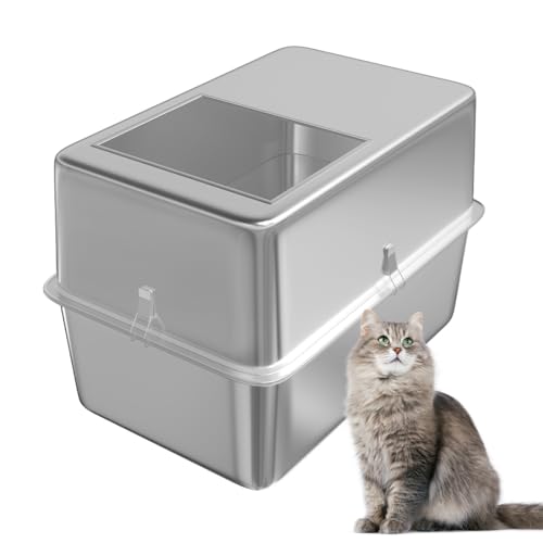 TSAYAWA Edelstahl-Katzentoilette, Geruchskontrolle, Metall-Katzentoilette für Katzen, Kaninchen, Kätzchen, kleine Katzentoiletten (L x B x H), tragbare Katzentoilette für Reisen, leicht zu reinigen, von TSAYAWA