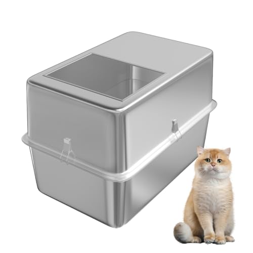 TSAYAWA Katzentoilette aus Edelstahl für Katzen, extra große Katzentoilette (L x B x H): 50 x 35 x 30 cm, Geruchskontrolle und leicht zu reinigende Katzentoilette für Kätzchen, Kaninchen, Haustiere, von TSAYAWA