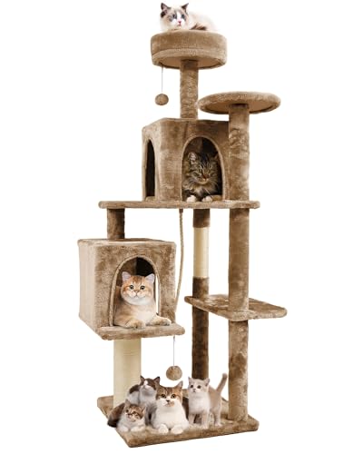TSCOMON Kratzbaum mit hängendem Spielzeug, Katzenmöbel für Kätzchen, Haustiere, 147,7 cm, Braun von TSCOMON