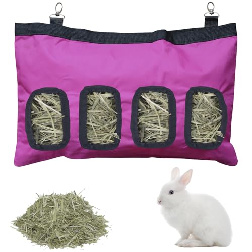 Kaninchen-Heu-Futterstation für Meerschweinchen, Heu, Tasche für Kleintiere, Chinchilla-Hamster, 600D-Oxford-Stoff, 4 Löcher, Meerschweinchen, Heu-Futterstation, Kaninchen-Heu-Futterstation (Rose) von TSGYRT