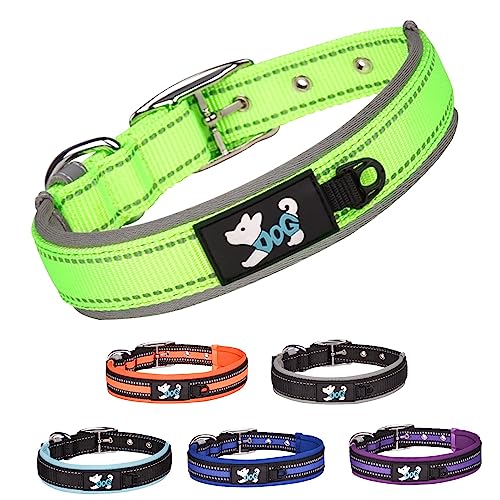 TSKDKIT Hundehalsband Verstellbare, Super Weiches Neopren Gepostertes Hundehalsband, Reflektierend Hunde Halsband Atmungsaktives Wetterfest für das Training, für alle Hunderassen (Grün,S) von TSKDKIT