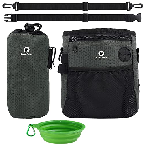 TSKDKIT Futterbeutel für Hunde, 2 in 1 Leckerlibeutel für Hunde mit Wasserflasche Tasche, Abnehmbare Hundetraining mit Aufbewahrungstasche und Kotbeutel-Spender für Gassigehen & Hundetraining von TSKDKIT