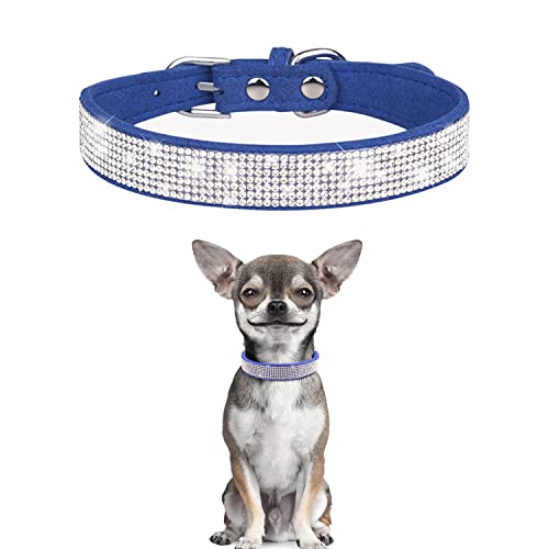 TSKDKIT Strass Welpenhalsbänder M Halsbänder Hund Klein Katze Halsbänder Einstellbar Soft Kitten Halsbänder(Blau) von TSKDKIT