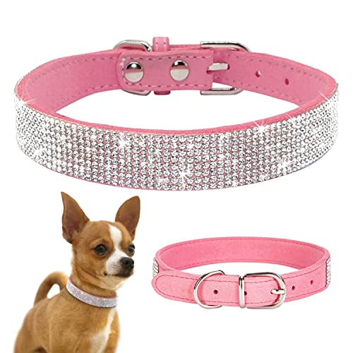 TSKDKIT Rosa Welpenhalsbänder S Strass Halsbänder Hund Klein Katze Halsbänder Einstellbar Soft Kitten Halsbänder von TSKDKIT