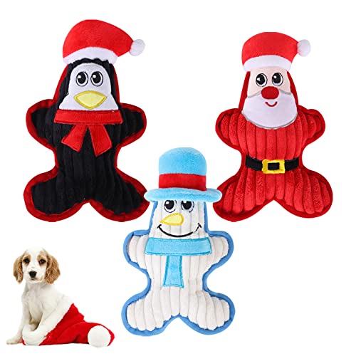 3 Stück Weihnachten Haustier Quietschen Kauspielzeug Weihnachten Hundespielzeug Weihnachten Plüsch Hundespielzeug Pinguin Schneemann Weihnachtsmann Interaktive Quietschspielzeug Set Hund Geschenke von TSLBW