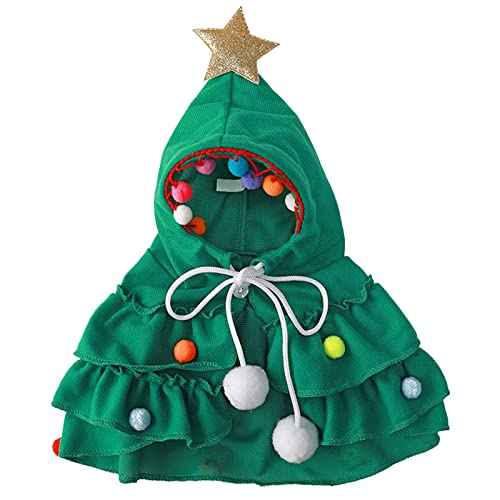 TSLBW Haustier Weihnachtskostüm mit Weihnachtsmütze Welpen-Weihnachtsumhang mit Stern und Pompoms Cosplay Kleid für Weihnachten Haustierkleidung Hund Katze Weihnachtskostüm Neujahrsparty (M) von TSLBW