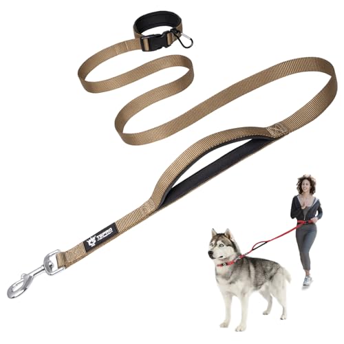 TSPRO Freihandleine Hund für Mittel bis Große Hunde, Verstellbar und Dauerhaft, mit Weichem Gepolstertem Griff und Metallschnalle (Khaki 25) von TSPRO