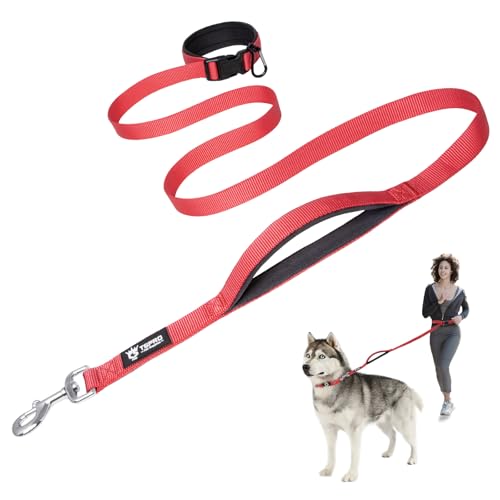 TSPRO Freihandleine für Hunde Verstellbar - Robuste Hundeleine mit Weichem Griff & Metallkarabiner, für Mittelgroße bis Große Hunde, Leicht & Langlebig (Rot 25) von TSPRO