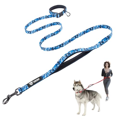 TSPRO Freihandleine Hund für Kleine Hunde, Verstellbar und Dauerhaft, mit Weichem Gepolstertem Griff und Metallschnalle (Camo Blau) von TSPRO