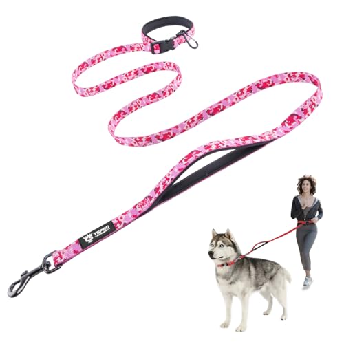 TSPRO Freihandleine Hund Verstellbar Freihandleinen für Hunde mit Weicher Gepolsterter Griff und Metallschnalle Hundeleine, für Kleine Hunde (Camo Rosa) von TSPRO