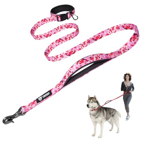 TSPRO Freihandleine Hund für Mittel bis Große Hunde, Verstellbar und Dauerhaft, mit Weichem Gepolstertem Griff und Metallschnalle (Camo Rosa) von TSPRO