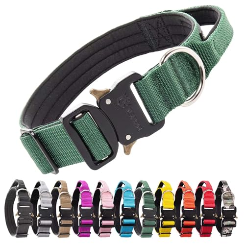 TSPRO Premium Hundehalsband mit Griff Dickes Verstellbares Taktisches Hundehalsband Schwere Ausführung Schnellverschluss Metallschnalle für Mittelgroße bis Große Hunde (M- Grün) von TSPRO