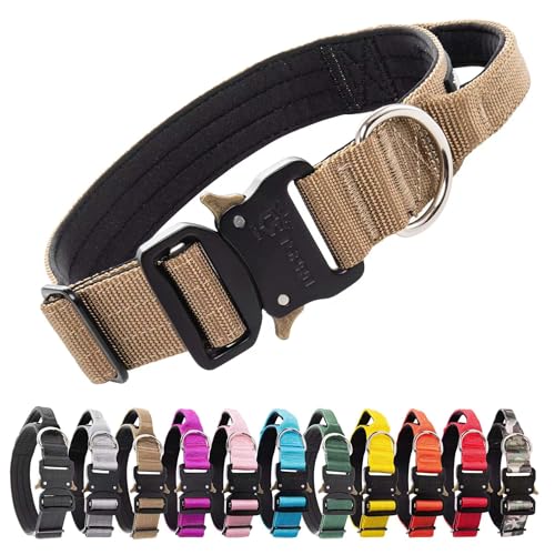 TSPRO Hundehalsband mit Griff, 3,3 cm Breit Taktisches Hundehalsband Verstellbares Dickes Hundehalsband mit Schnellverschluss-Metallschnalle, für Mittelgroße bis Große Hunde (Khaki -M) von TSPRO